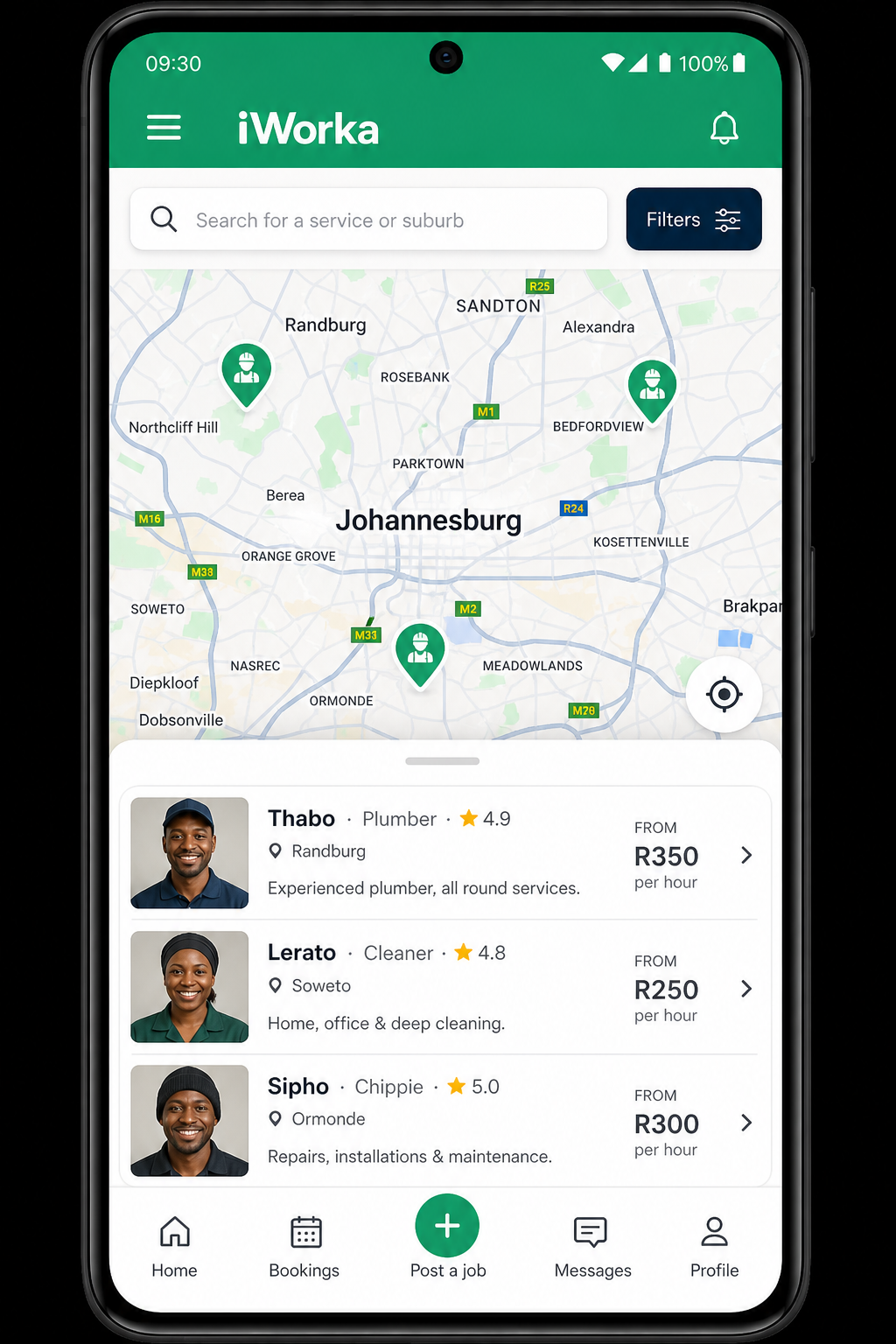 iWorka customer map — find verified workers near you
