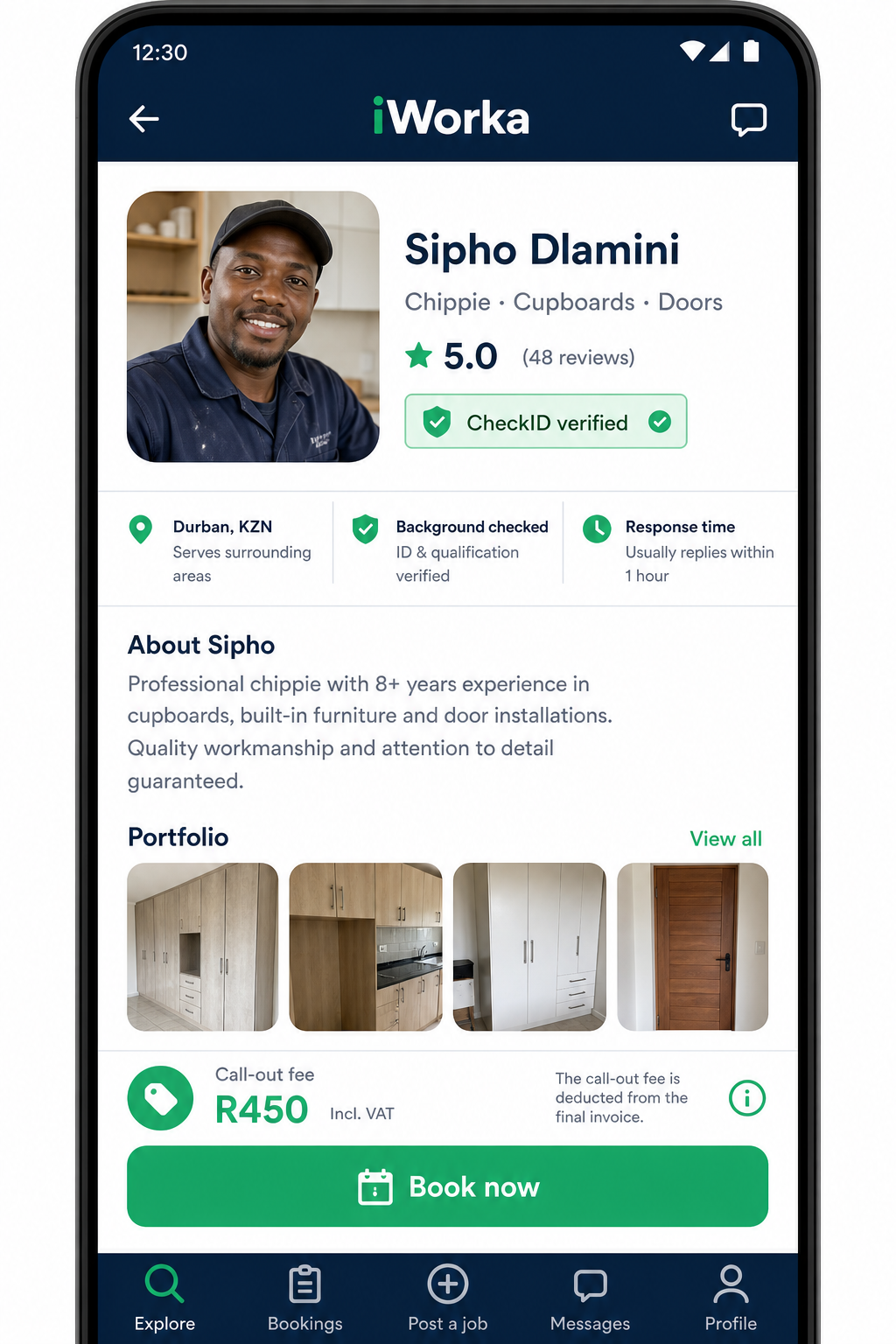 iWorka worker profile in customer mode